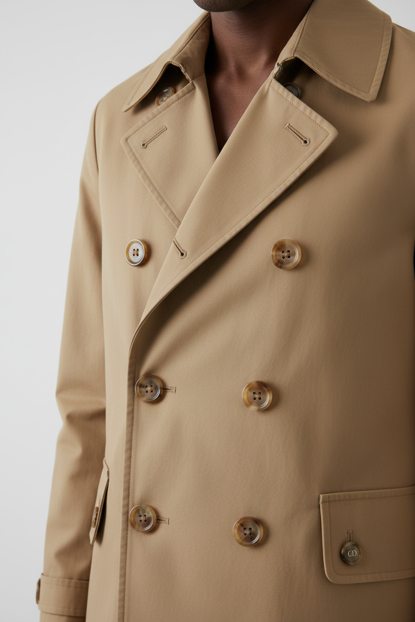 Dior Trench Coat Button and Lapel Detail